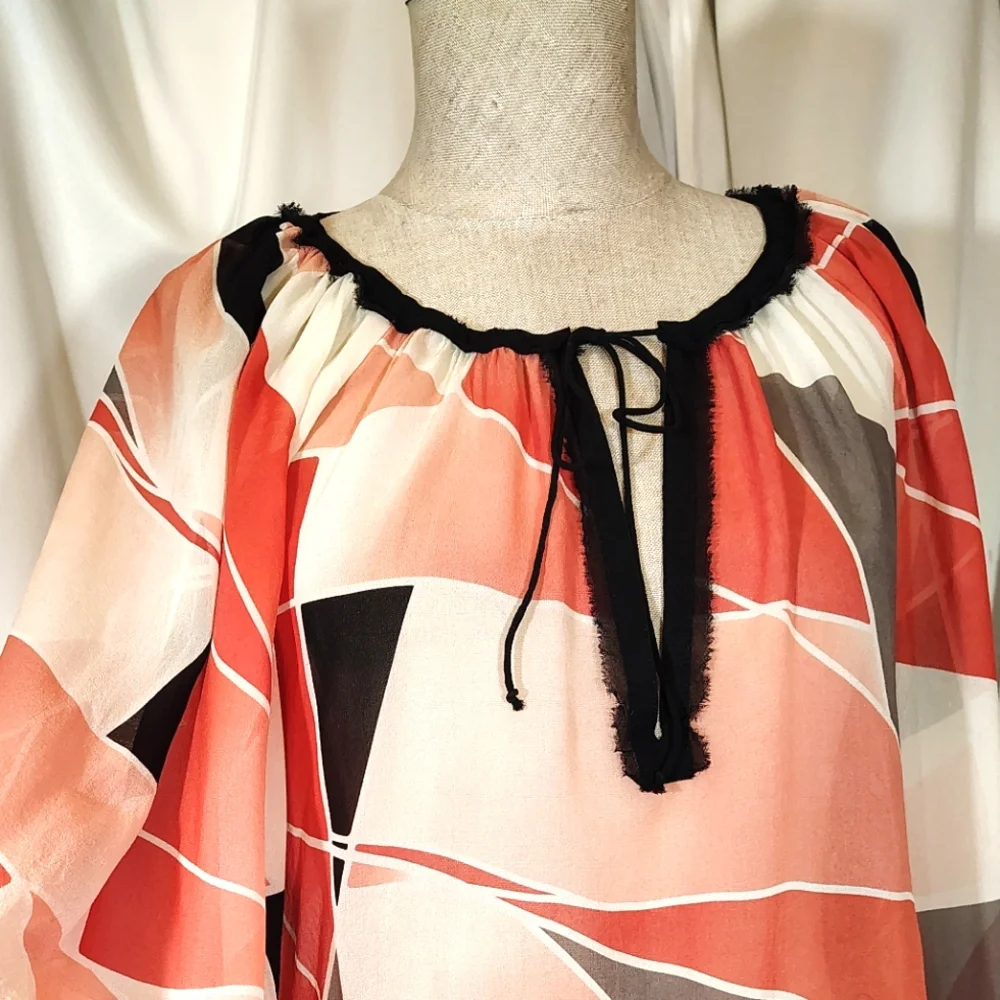 Banana Republic Silk Blouse,Women Triangled Orange/White/Gray/Black,3/4 Sleeve,S - Picture 3 of 10